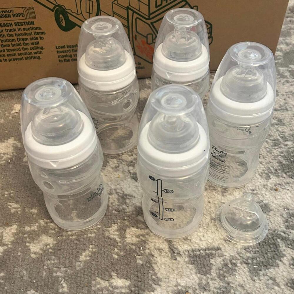 Playtex Nurser Bottles Drop In Liners Five Bottles + Six Brand New Nipples
